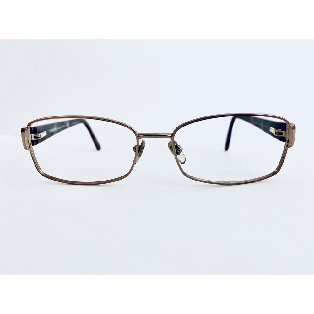 Versace Gold Metal Rim Rectangular Glasses Tortoise Temple Italy 54 16 135